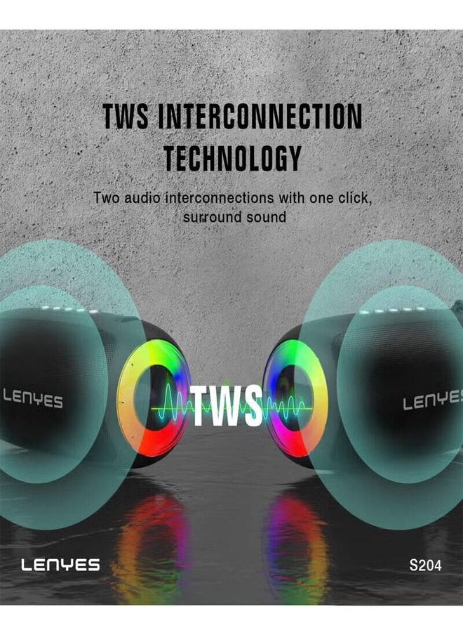 Lenyes - Lenyes S204 RGB Portable Wireless Bluetooth Speaker, Vibrant RGB Lighting, 5.3 Bluetooth Connectivity, 10m Wireless Distance, Type-C Charging Port - Black - Image 1