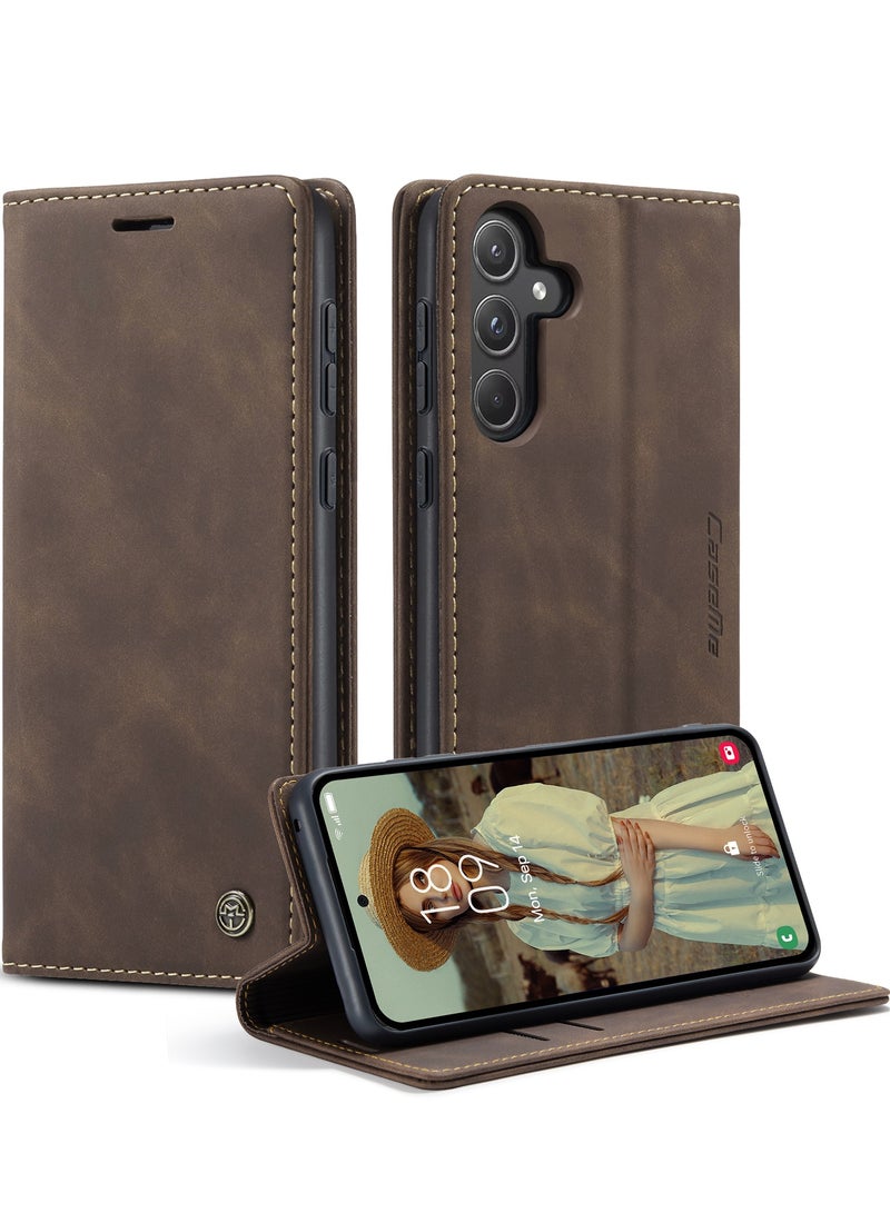 CaseMe For Samsung Galaxy A-55 Cover, Soft PU Leather Shockproof Mobile Phone Wallet Case, Full Body Protective Flip Cover Magnetic Adsorption Back Cover - Image 1