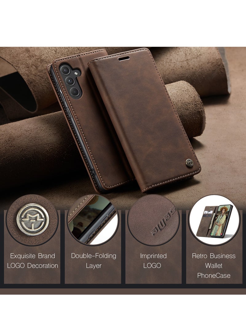 CaseMe For Samsung Galaxy A-55 Cover, Soft PU Leather Shockproof Mobile Phone Wallet Case, Full Body Protective Flip Cover Magnetic Adsorption Back Cover - Image 4