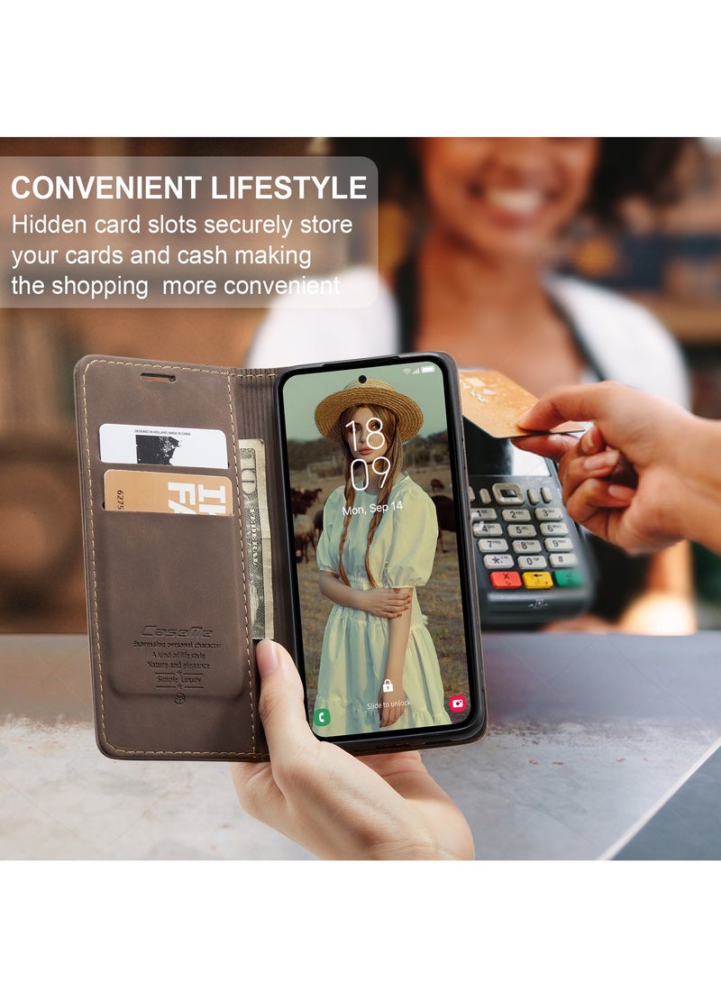 CaseMe For Samsung Galaxy A-55 Cover, Soft PU Leather Shockproof Mobile Phone Wallet Case, Full Body Protective Flip Cover Magnetic Adsorption Back Cover - Image 5