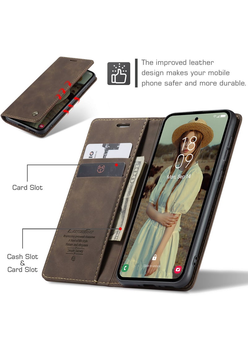 CaseMe For Samsung Galaxy A-55 Cover, Soft PU Leather Shockproof Mobile Phone Wallet Case, Full Body Protective Flip Cover Magnetic Adsorption Back Cover - Image 2