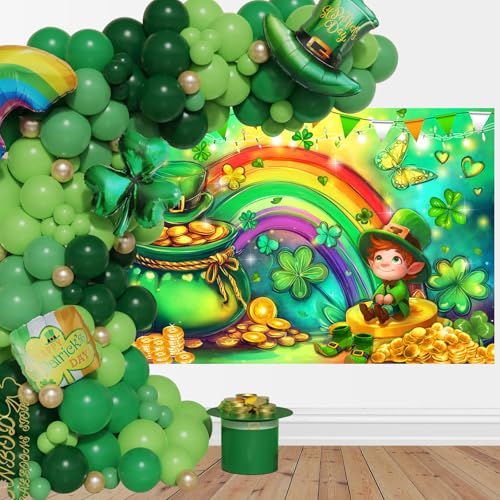 Mocsicka Happy St Patricks Day Banner Lucky Clover Rainbow Gold Coins Green Shamrock Photo Backdrop Banner St. Patrick's Day Party Decorations Photo Backdrop for Home (Green, 70.8 x 43.3 Inch) - Image 4