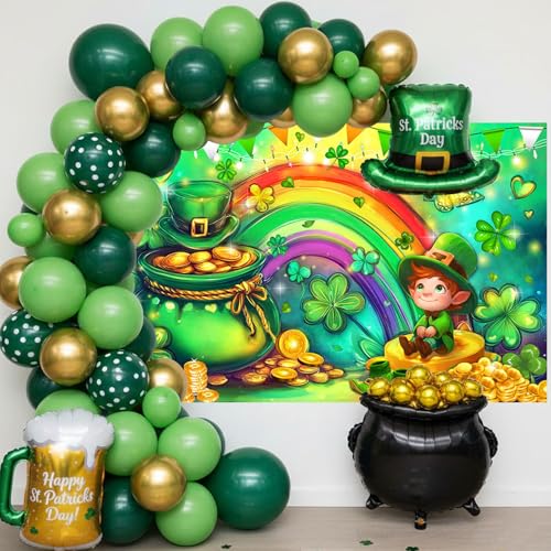 Mocsicka Happy St Patricks Day Banner Lucky Clover Rainbow Gold Coins Green Shamrock Photo Backdrop Banner St. Patrick's Day Party Decorations Photo Backdrop for Home (Green, 70.8 x 43.3 Inch) - Image 5