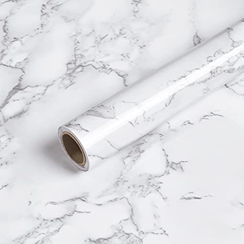Caltero Marble Contact Paper 24" x 78.7" White Grey Marble Wallpaper Peel and Stick Glossy Marble Contact Paper Self Adhesive Contact Paper for Countertop Kitchen Cabinets Bathroom - Image 1