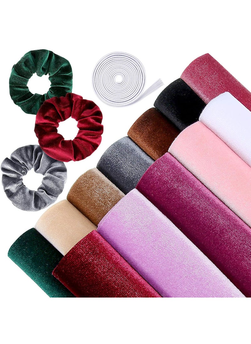 Chuangdi Chuangdi 12 Pieces Velvet Fabric 12 Colors Velvet Hair Scrunchies Making Kit with 1 m Elastic Bands Tie Ropes for Women DIY Hair Supplies 