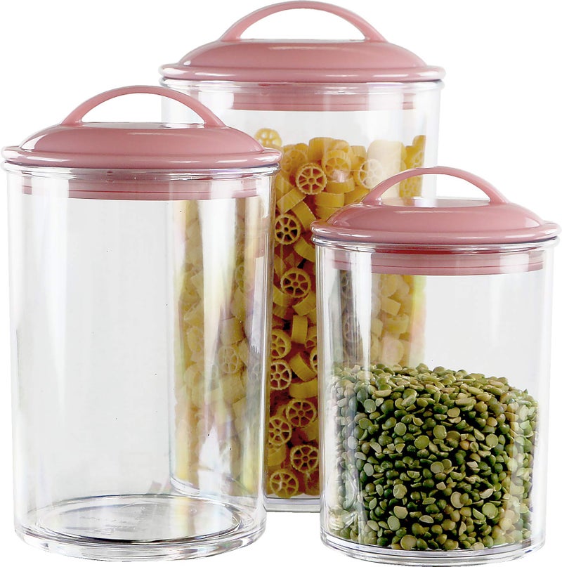 Reston Lloyd Food Storage Containers BPA Free Airtight Canisters for Cereal Pasta Sugar Coffee Flour Cookies Loose Tea for Kitchen Organization Set of 3 Pink