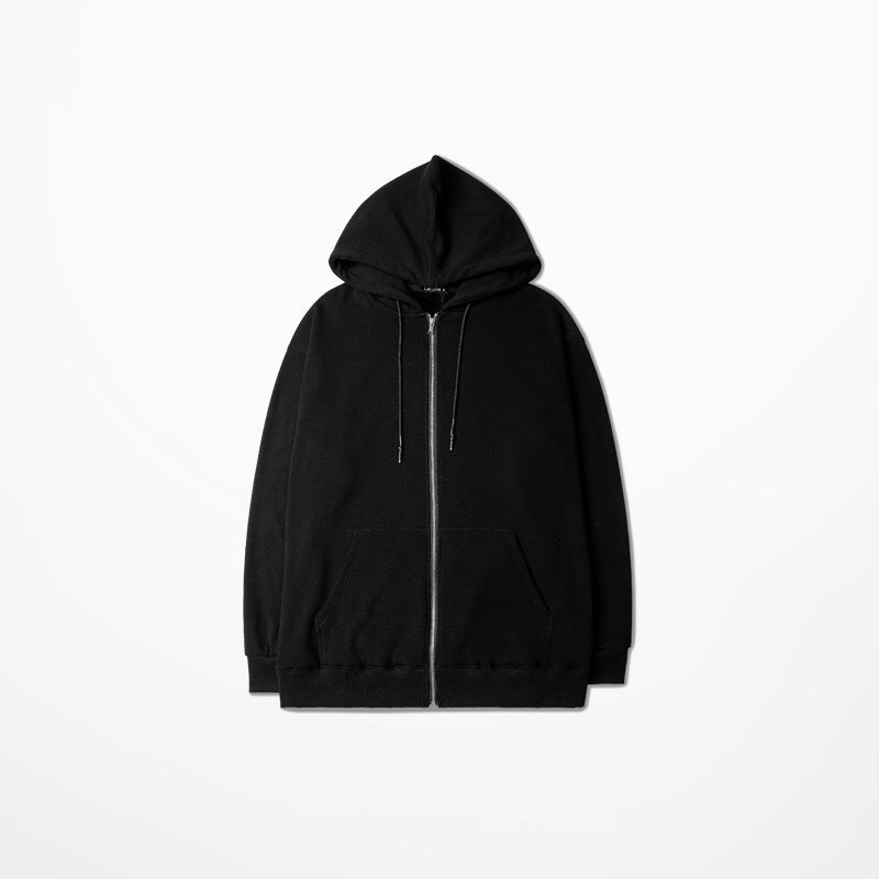 Mens Zip-Up Hoodie 2023 Fleece Warm Winter Coat Thin Black Solid Color Cardigan Jacket