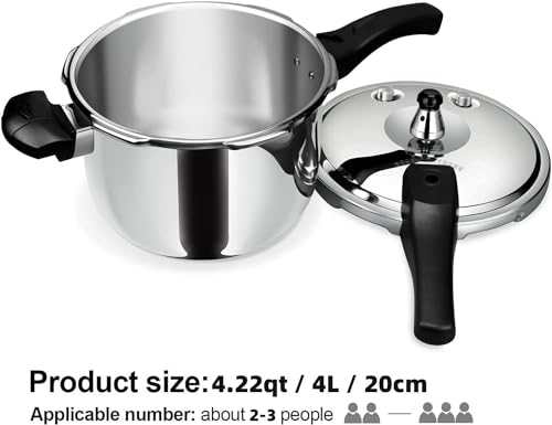 Peterboo Stainless Steel Pressure Cooker, Peterboo 4 Quart Induction Compatible Thickened Pressure Cooker with Spring Valve Safeguard Devices, Compatible with Gas & Induction Cooker 2-3 Members Use - Image 2