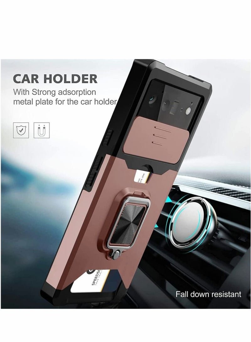 Captaintech Case for Google Pixel 6 6.4 inch with Camera Cover Kickstand Slide Lens Rotate Ring Stand Card Holder Impact Resistant Full Protect - Image 2