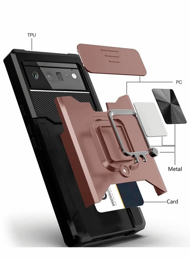 Captaintech Case for Google Pixel 6 6.4 inch with Camera Cover Kickstand Slide Lens Rotate Ring Stand Card Holder Impact Resistant Full Protect - Image 3