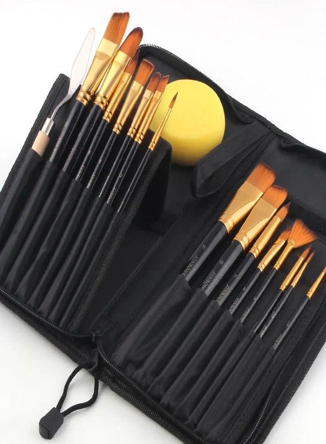 Brille Bee Professional Painting Brush Set – Soft Bristles, Ideal for Acrylics, Watercolor & Oil Paints (17Pc Paint Brush Set with Pouch) - Image 2