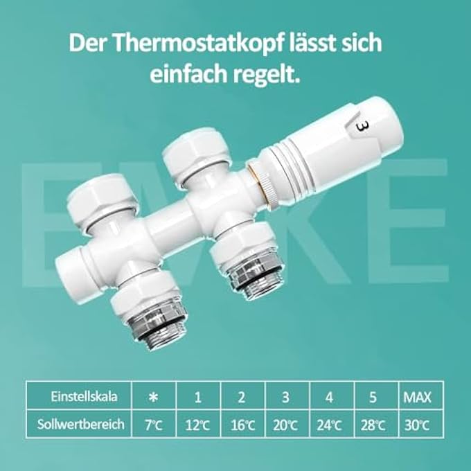 MULTIBLOCK RADIATOR CENTRE CONNECTION, TAP BLOCK RADIATOR VALVE CORNER AND PASSAGE SHAPE, RADIATOR VALVE WITH THERMOSTAT FOR BATHROOM RADIATORS, HEATING ACCESSORIES, WHITE, 15 X G1/2 INCH, PACK - Image 2
