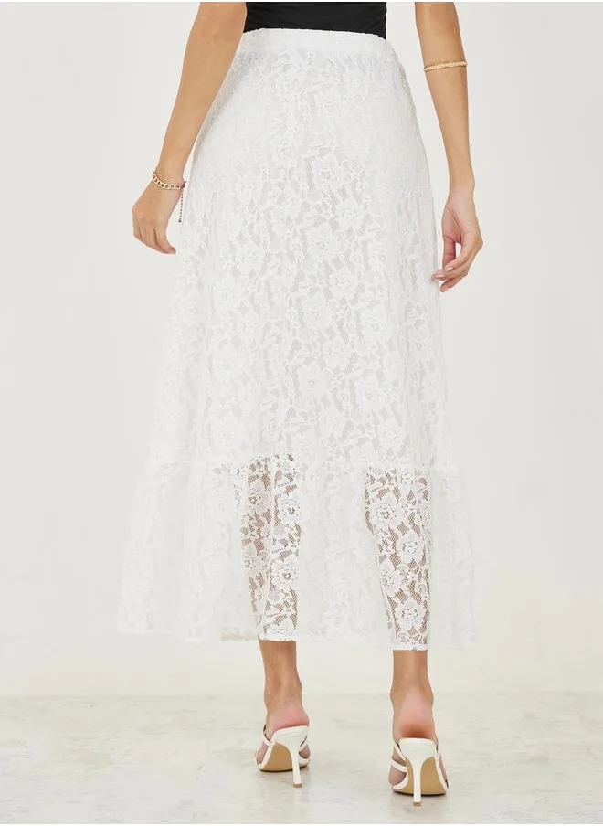 Styli Lace Insert Maxi Skirt with Elastic Waistband