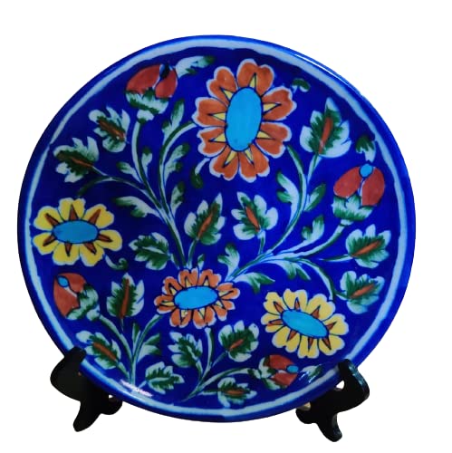 CRAFT PARK Blue Pottery Ceramic Wall Hanging Decorative Handmade 8 Inch Round Plate CPDP18 - Image 1