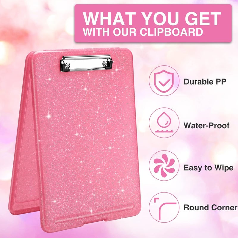 Sooez Glitter Clipboard with Storage, Cute Clip Boards 8.5x11 with Storage, Sparkle Plastic Clipboard Folder for Women, Nurse Accessories Essentials, Office & School Supplies, Letter Size A4, Rose Red - Image 3