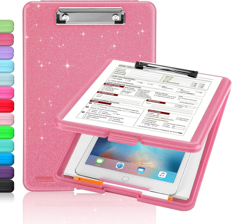 Sooez Glitter Clipboard with Storage, Cute Clip Boards 8.5x11 with Storage, Sparkle Plastic Clipboard Folder for Women, Nurse Accessories Essentials, Office & School Supplies, Letter Size A4, Rose Red - Image 1