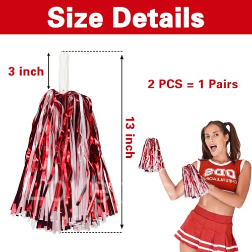 Lovecheer 24PCS Red and White Pom Poms Cheerleading for Cheerleader Basketball Sports Events Team Spirit Cheer Squad New Year Dance Cheering - Image 3