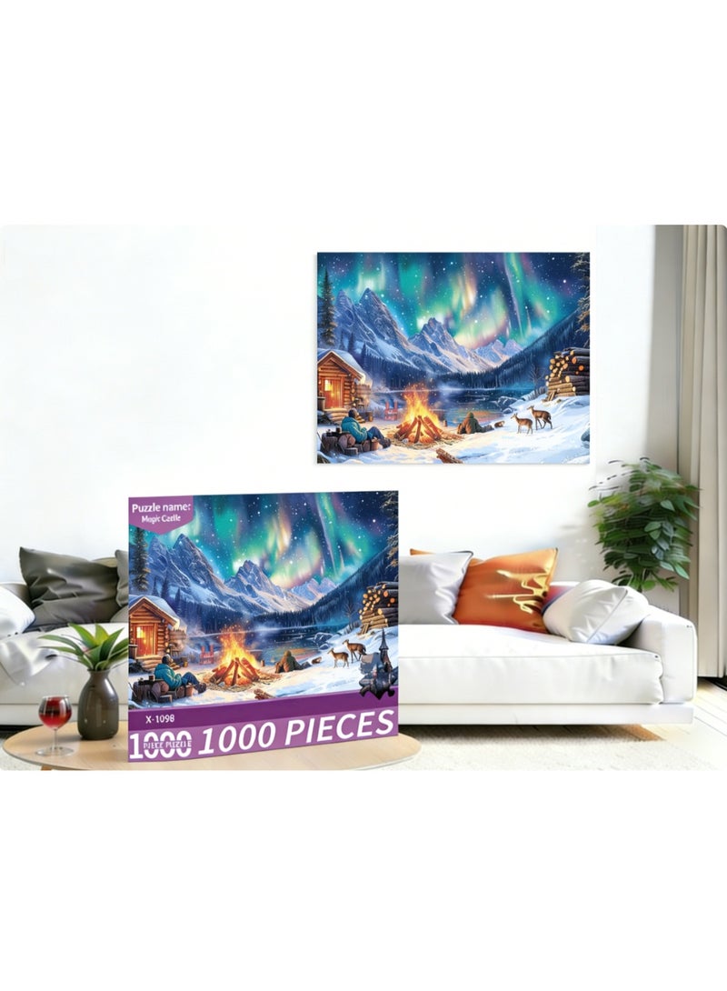 1000pcs لغز الكرتون الكبار ، لغز تحدي الرسم الكرتون ، مناسب للأنشطة العائلية ، ليالي اللعبة ، الهدايا لتخفيف الإجهاد ، ليلة نار أورورا - Image 4