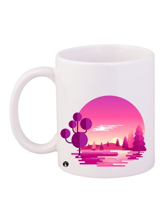 RYN Sunset Printed Coffee Mug White/Pink/Purple 11ounce