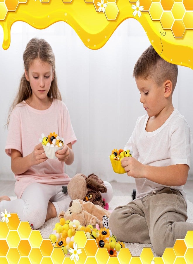 Easywiny 303Pcs Bee Sensory Bin Filler Fine Motor Toys Sunflower Counting Sorting 200 Felt Pompoms 40 Sunflowers 50 bees 6 Tweezers 6 Silicone Plates 1Storage Box for Counting Sorting DIY Crafts(Bee Sunflower) - Image 4