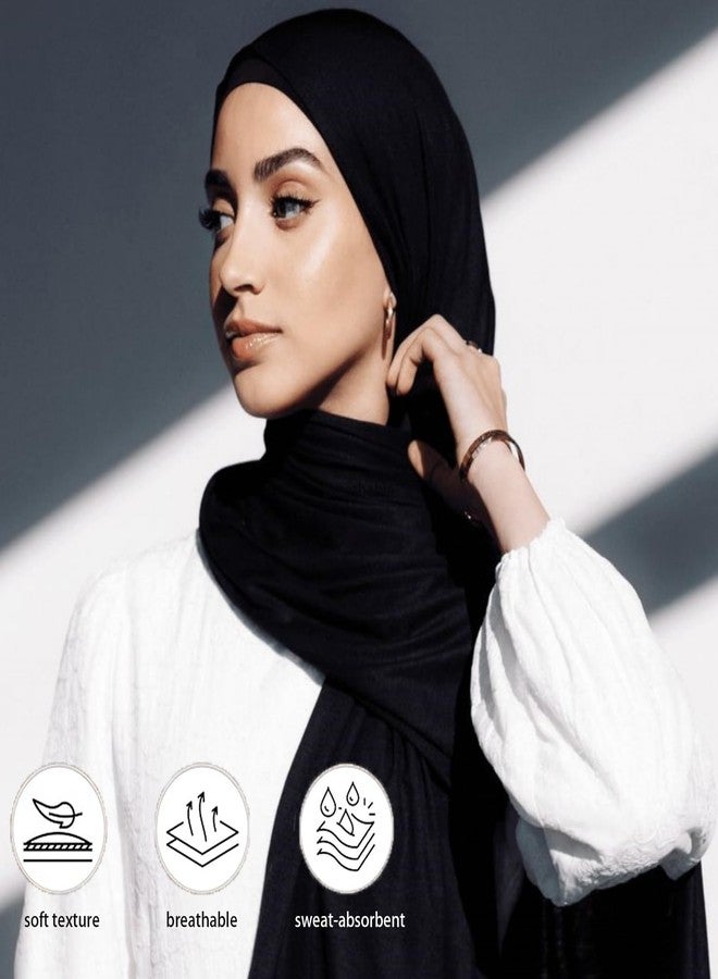 حجاب Yeieeo سهل الاستخدام للنساء، حجابات جيرسي مع غطاء رأس داخلي، وشاح رأس إسلامي جاهز للارتداء (أسود 1) - Image 2