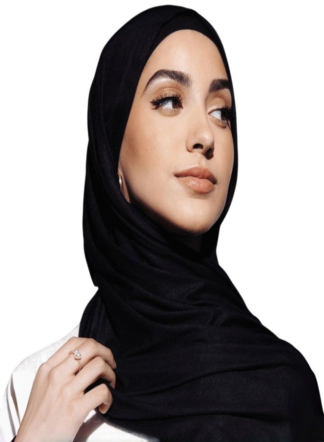 حجاب Yeieeo سهل الاستخدام للنساء، حجابات جيرسي مع غطاء رأس داخلي، وشاح رأس إسلامي جاهز للارتداء (أسود 1) - Image 1