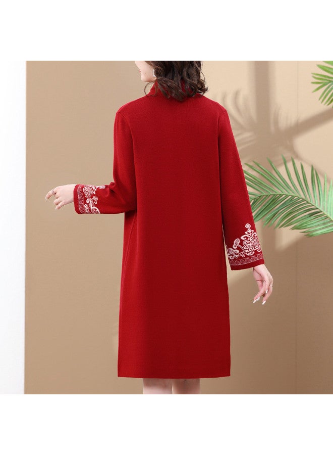 Tucano Wedding Banquet Dress Set For Mother Of The Bride, Two-Tone Woven Cheongsam Dress With Knitted Cardigan Two-Piece Set - Image 5