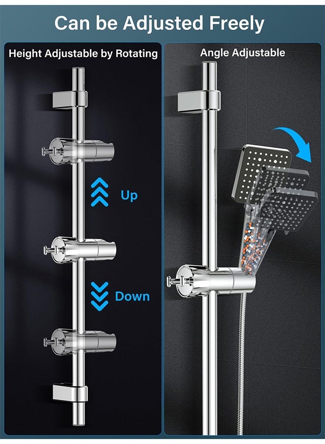 Peachjoy Shower Head Holder with 2 Hooks, Universal Replacement Adjustable Holder Bracket for 16-28mm, Chrome-Plated+ABS Shower Design Shower Head Holders, Easy Installation for Slide Rod  - Image 4
