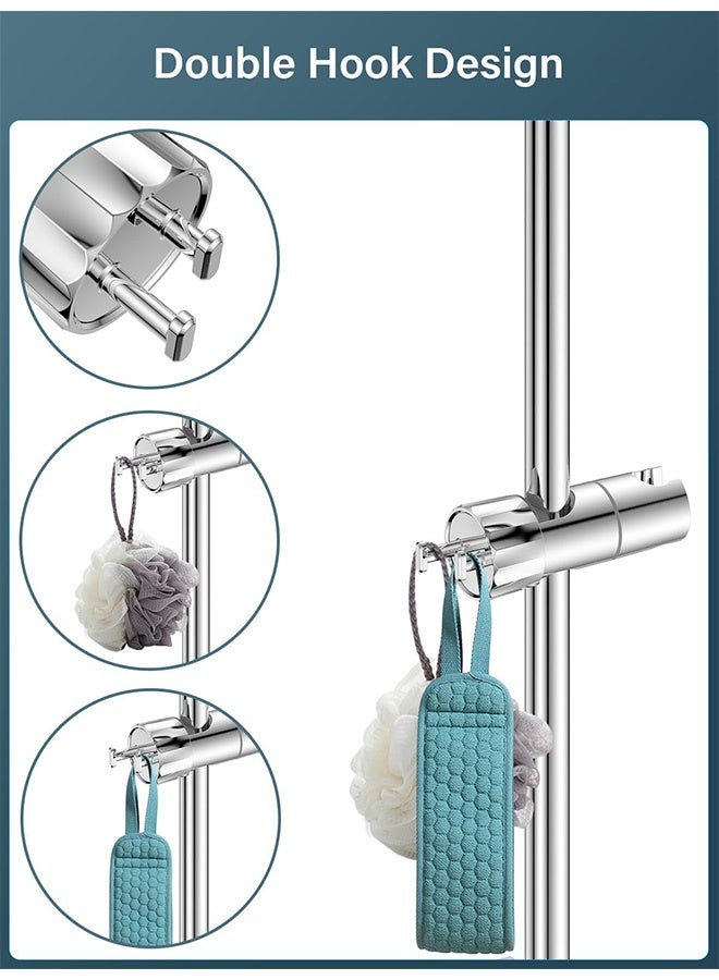 Peachjoy Shower Head Holder with 2 Hooks, Universal Replacement Adjustable Holder Bracket for 16-28mm, Chrome-Plated+ABS Shower Design Shower Head Holders, Easy Installation for Slide Rod  - Image 2
