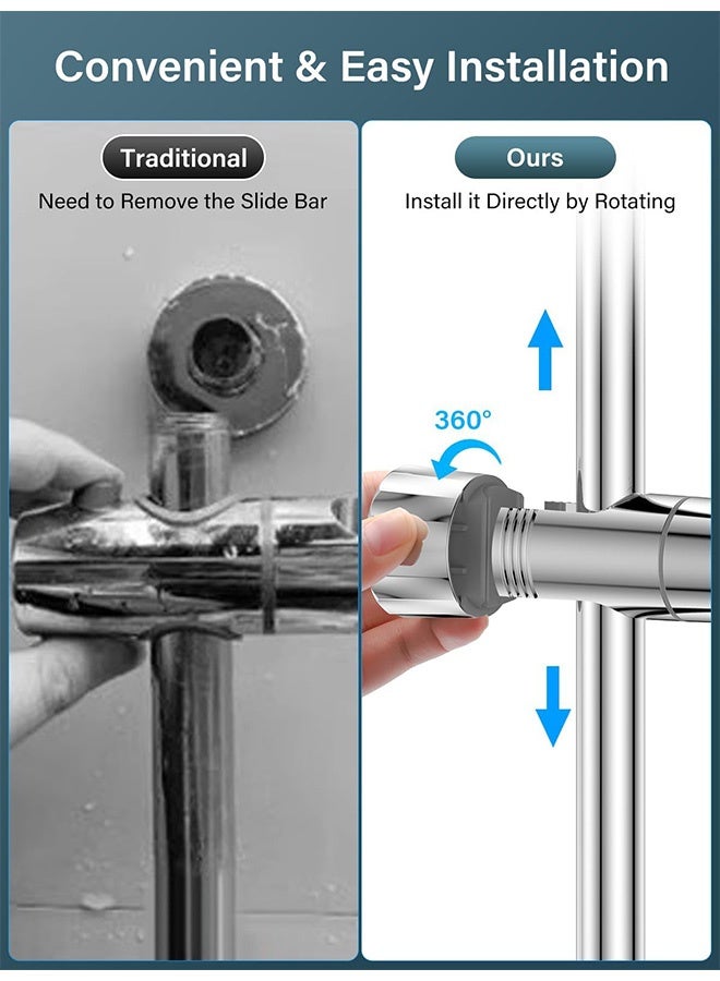 Peachjoy Shower Head Holder with 2 Hooks, Universal Replacement Adjustable Holder Bracket for 16-28mm, Chrome-Plated+ABS Shower Design Shower Head Holders, Easy Installation for Slide Rod  - Image 3