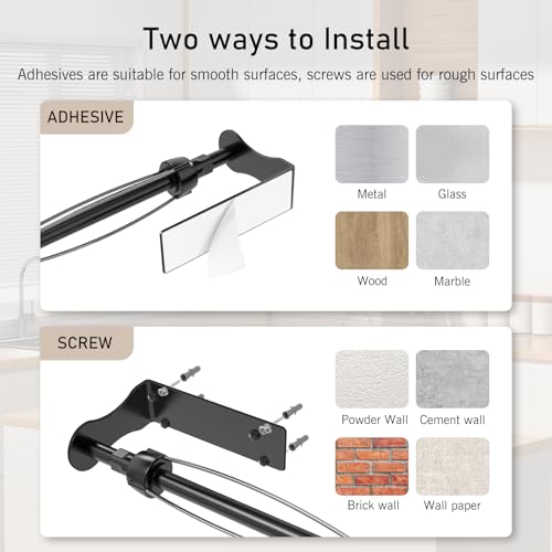 SetSail Paper Towel Holder, Single Hand Operable Paper Towel Holder Under Cabinet with Adjustable Damper, Easy Tear, Wall Mount, Self-Adhesive or Drilled for Kitchen Bathroom, Black - Image 5