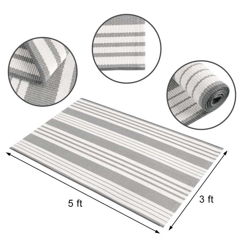 OJIA Entryway Rug 3'x5' Cotton Hand Woven Front Door Mat Outdoor Doormat Machine Washable Outdoor Rugs Grey and White Striped Entry Rug Porch Rugs for Farmhouse/Bedroom/Home Entrance Decor - Image 5