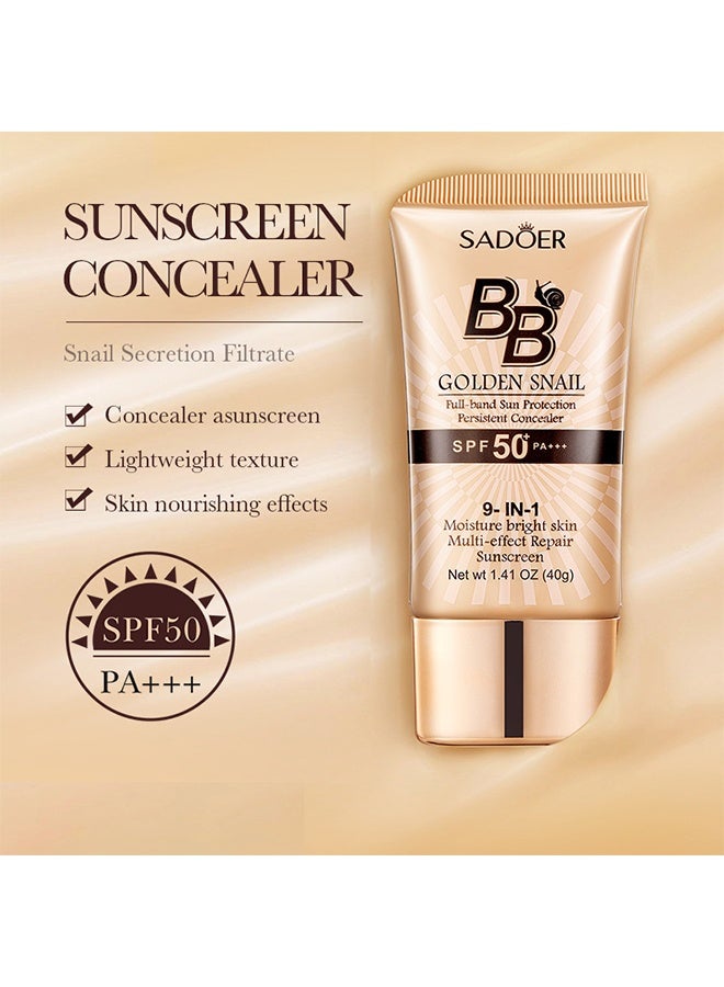 SADOER Golden Snail Liquid Hydration Repair BB Cream-Natural Snail BB Cream 40g, Full Coverage BB Cream Long Lasting Waterproof Oil Control Concealer Foundation Cream Natural Foundation Makeup for Women (#01 Natural Color) - Image 3