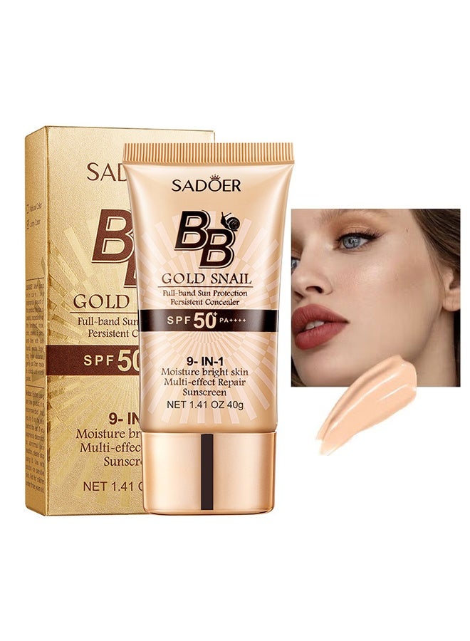 SADOER Golden Snail Liquid Hydration Repair BB Cream-Natural Snail BB Cream 40g, Full Coverage BB Cream Long Lasting Waterproof Oil Control Concealer Foundation Cream Natural Foundation Makeup for Women (#01 Natural Color) - Image 1