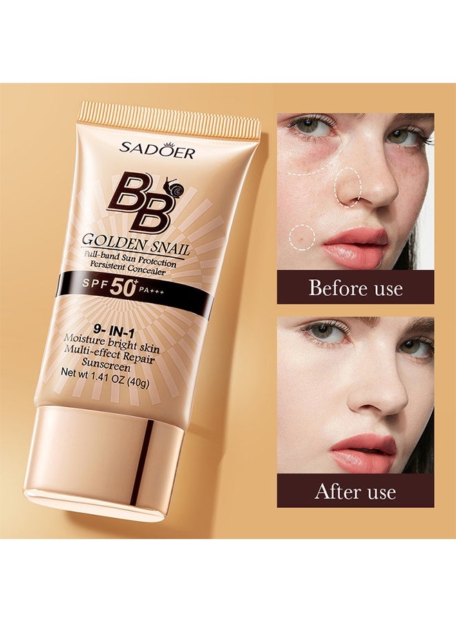 SADOER Golden Snail Liquid Hydration Repair BB Cream-Natural Snail BB Cream 40g, Full Coverage BB Cream Long Lasting Waterproof Oil Control Concealer Foundation Cream Natural Foundation Makeup for Women (#01 Natural Color) - Image 4