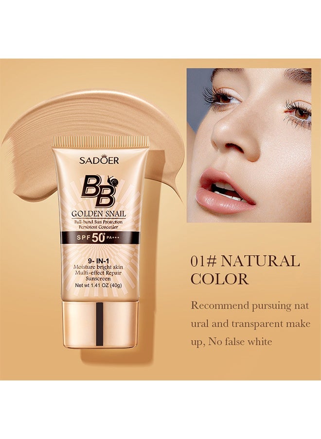 SADOER Golden Snail Liquid Hydration Repair BB Cream-Natural Snail BB Cream 40g, Full Coverage BB Cream Long Lasting Waterproof Oil Control Concealer Foundation Cream Natural Foundation Makeup for Women (#01 Natural Color) - Image 2