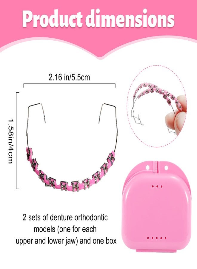 Ceonam Dental Fake Braces for Teeth with Storage Case, Orthodontic Temporary Tooth Wire Braces with Metal Brackets and Arch Wire, Demonstration Training Model for Teaching, Practice, Educational Use (Pink - Image 2