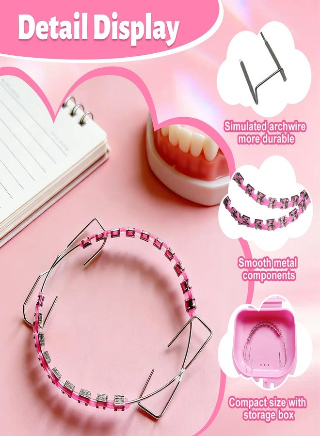 Ceonam Dental Fake Braces for Teeth with Storage Case, Orthodontic Temporary Tooth Wire Braces with Metal Brackets and Arch Wire, Demonstration Training Model for Teaching, Practice, Educational Use (Pink - Image 3