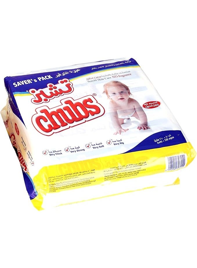 Chubs Family Wipes Sensitive, 40 Count Pack (4x40 Wipes, 160 Pieces)