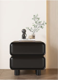 Merry Moments Modern Bedside Table Minimalist Nightsatnds Multifunction End Table for Bedroom Living Room 2 Drawers PU Leather Covered in Black Colour H39xW45xD37 cm  - Image 2