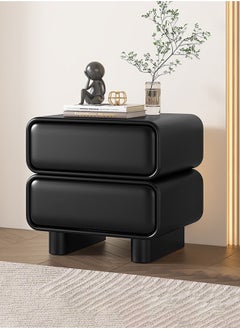 Merry Moments Modern Bedside Table Minimalist Nightsatnds Multifunction End Table for Bedroom Living Room 2 Drawers PU Leather Covered in Black Colour H39xW45xD37 cm  - Image 1