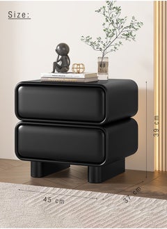 Merry Moments Modern Bedside Table Minimalist Nightsatnds Multifunction End Table for Bedroom Living Room 2 Drawers PU Leather Covered in Black Colour H39xW45xD37 cm  - Image 4