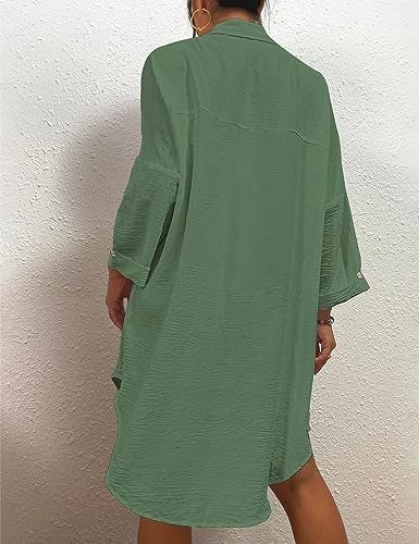 Bsubseach Womens Modern Swimsuit Cover Up Blouse Button Down Shirt Dresses Tops Grass Green M - Image 5