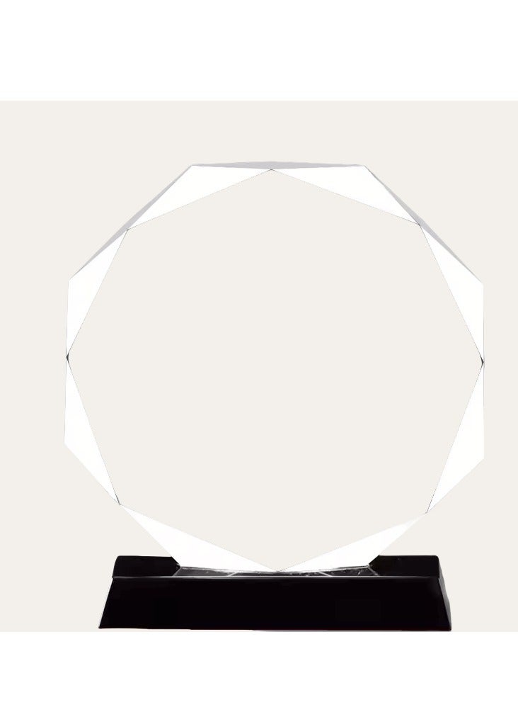 giftex Octangonal Shaped Crystal Trophy Award, Black Colour Base - Image 1