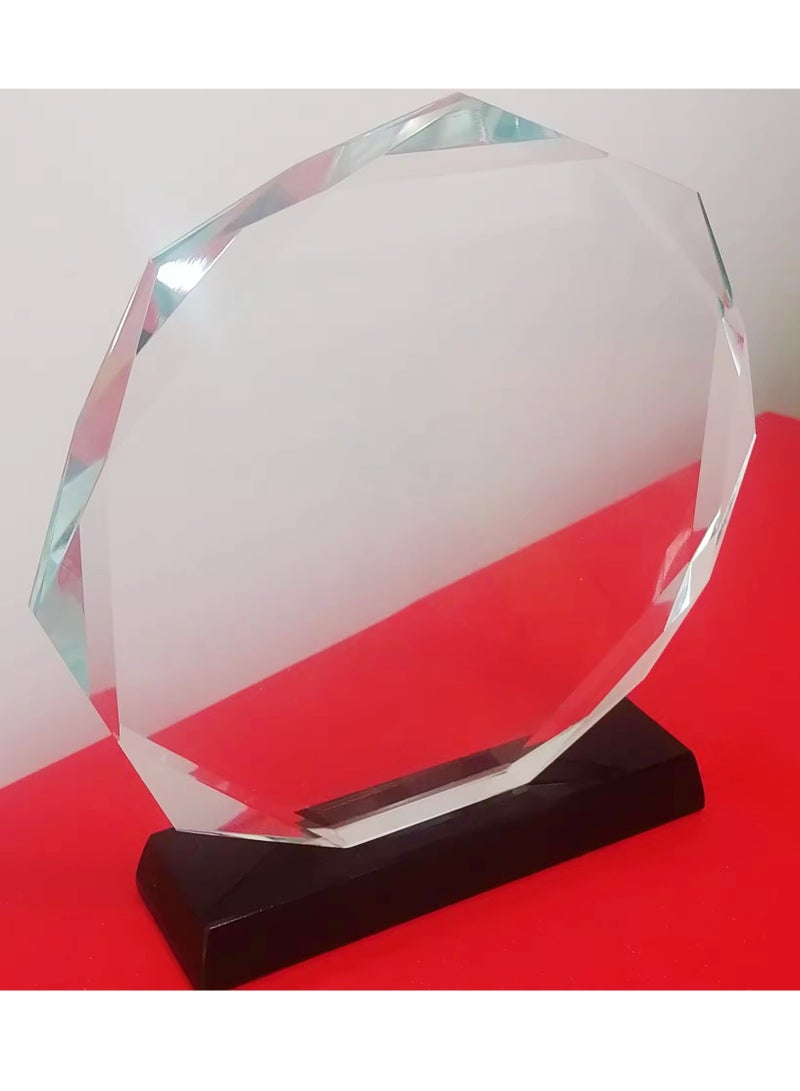 giftex Octangonal Shaped Crystal Trophy Award, Black Colour Base - Image 2