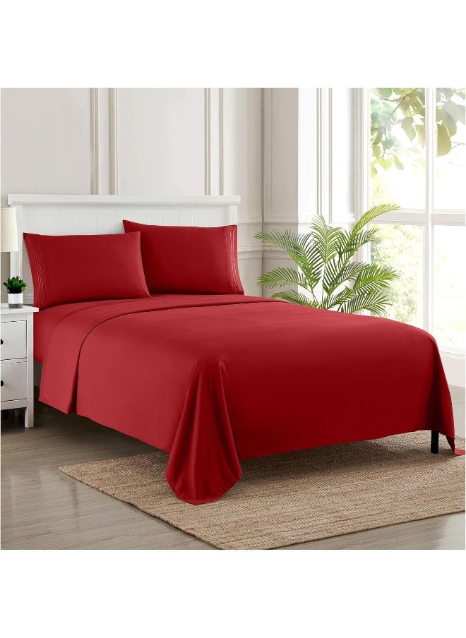 Sweet Home Collection Sweet Home Collection Twin XL - Breathable Luxury Sheets with Full Elastic & Secure Corner Straps Built In - 1800 Supreme Extra Soft Deep Pocket Bedding Set, Twin XL, Red  - Image 1