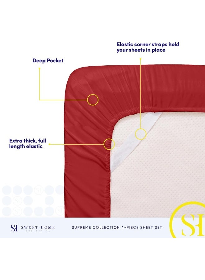Sweet Home Collection Sweet Home Collection Twin XL - Breathable Luxury Sheets with Full Elastic & Secure Corner Straps Built In - 1800 Supreme Extra Soft Deep Pocket Bedding Set, Twin XL, Red  - Image 5