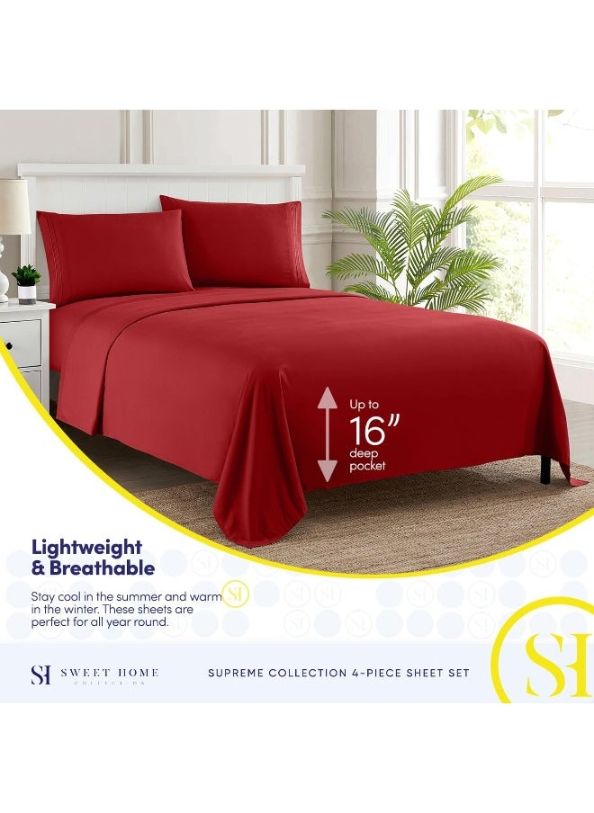 Sweet Home Collection Sweet Home Collection Twin XL - Breathable Luxury Sheets with Full Elastic & Secure Corner Straps Built In - 1800 Supreme Extra Soft Deep Pocket Bedding Set, Twin XL, Red  - Image 3