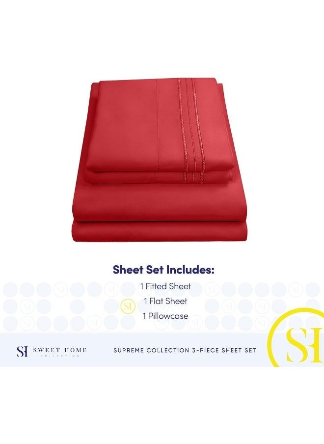 Sweet Home Collection Sweet Home Collection Twin XL - Breathable Luxury Sheets with Full Elastic & Secure Corner Straps Built In - 1800 Supreme Extra Soft Deep Pocket Bedding Set, Twin XL, Red  - Image 4