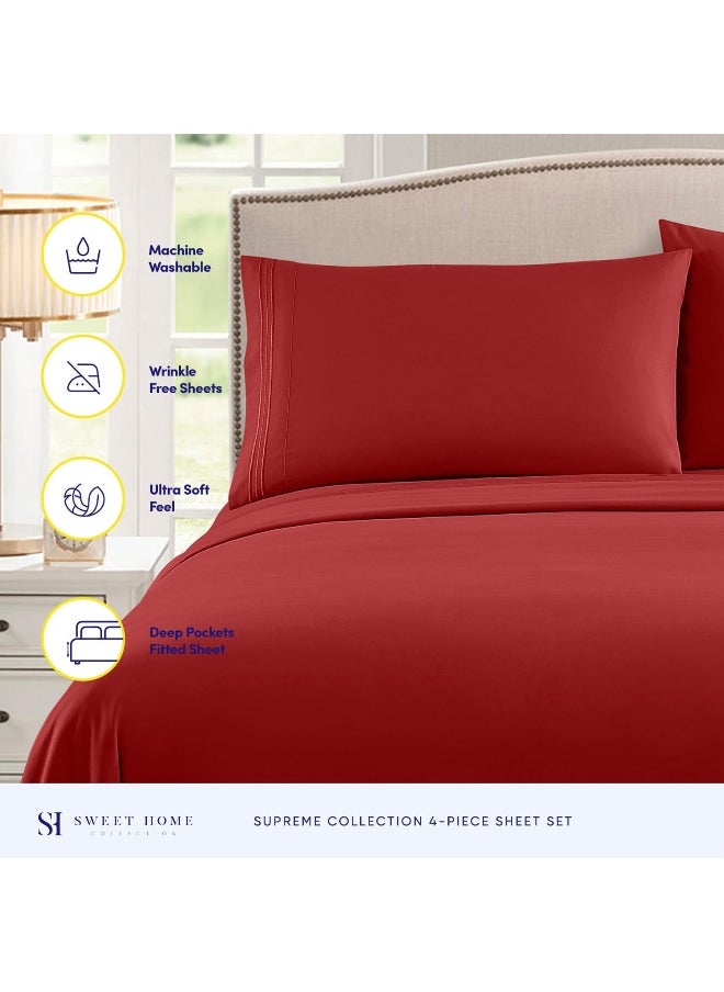 Sweet Home Collection Sweet Home Collection Twin XL - Breathable Luxury Sheets with Full Elastic & Secure Corner Straps Built In - 1800 Supreme Extra Soft Deep Pocket Bedding Set, Twin XL, Red  - Image 2